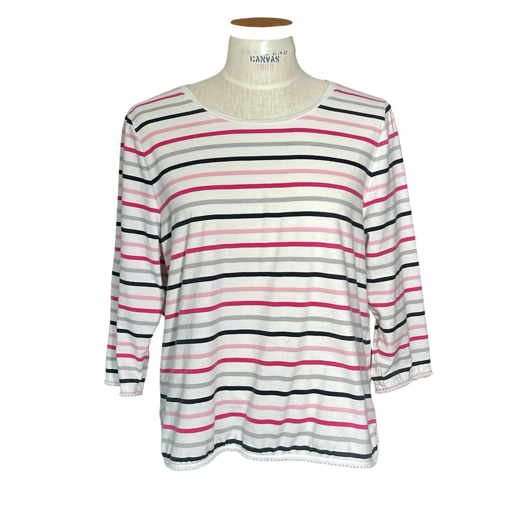 Talbots 3/4 Sleeve Multicolor Nautical Stripes Pom Pom Trim Cotton T-shirt SzXLP - Picture 1 of 9